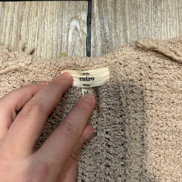 Entro Women's Cardigan Medium Tan Flawed Layering Cottagecore Boho Chunky Knit - Picture 3 of 14